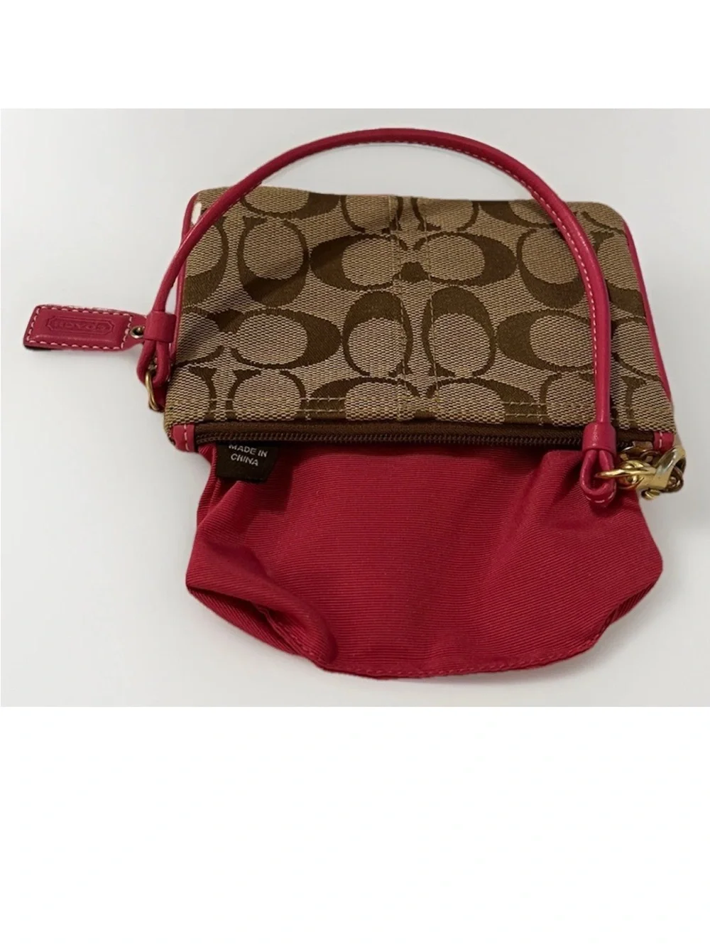 Coach Wristlet Signature Canvas,Hot Pink Leather Trim, Floral Appliqué, Crystals